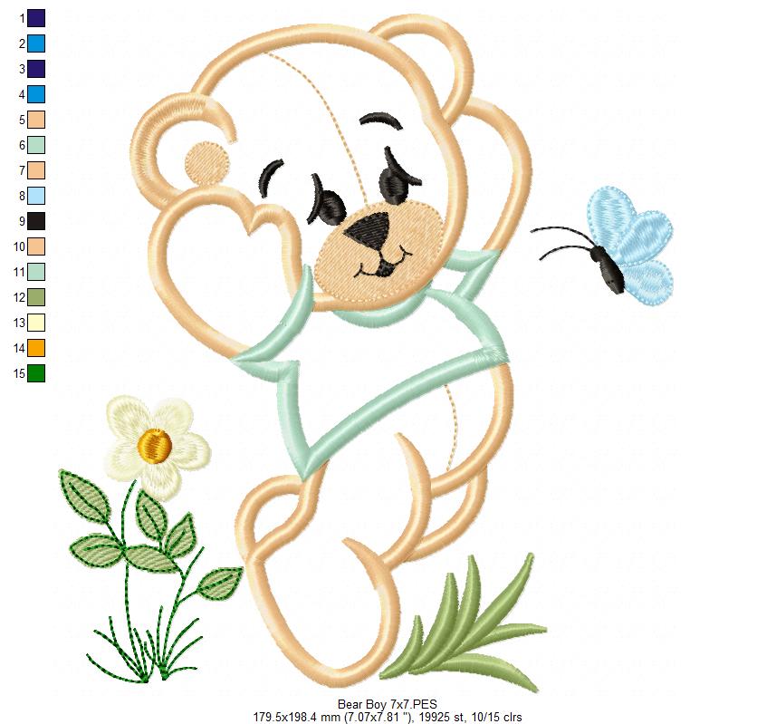 Baby Bear Boy - Applique - Machine Embroidery Design