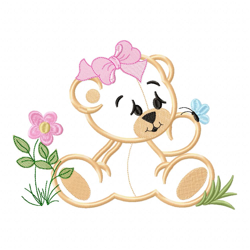 Baby Bear Girl - Applique - Machine Embroidery Design