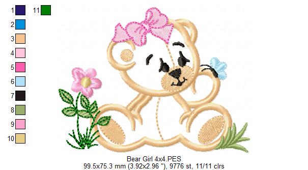 Baby Bear Girl - Applique - Machine Embroidery Design