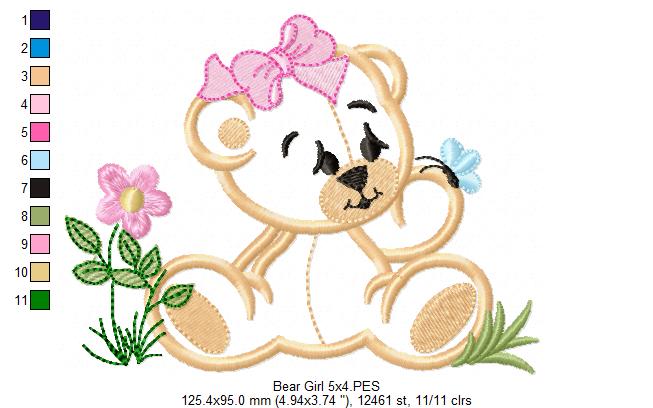 Baby Bear Girl - Applique - Machine Embroidery Design