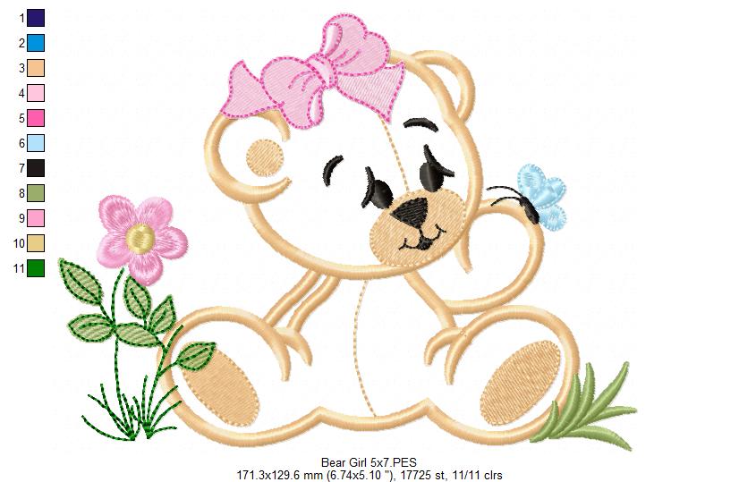 Baby Bear Girl - Applique - Machine Embroidery Design