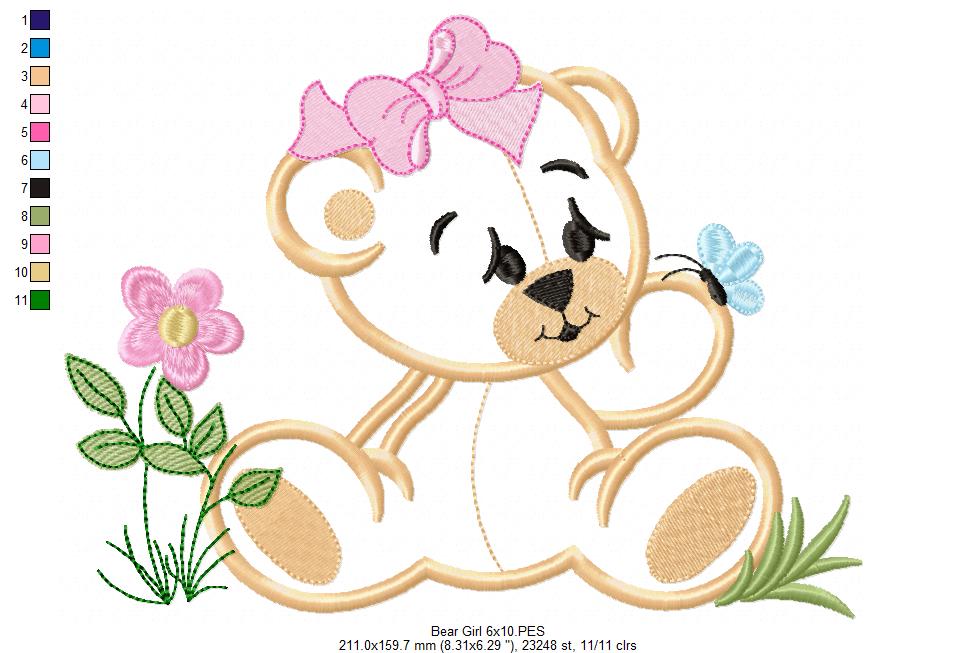 Baby Bear Girl - Applique - Machine Embroidery Design