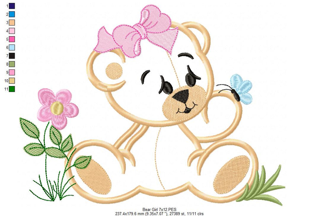 Baby Bear Girl - Applique - Machine Embroidery Design