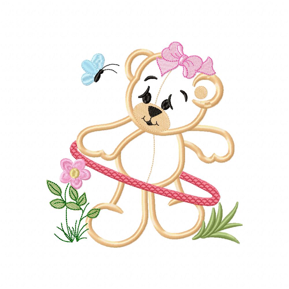 Baby Bear Girl with Hula Hoop - Applique - Machine Embroidery Design