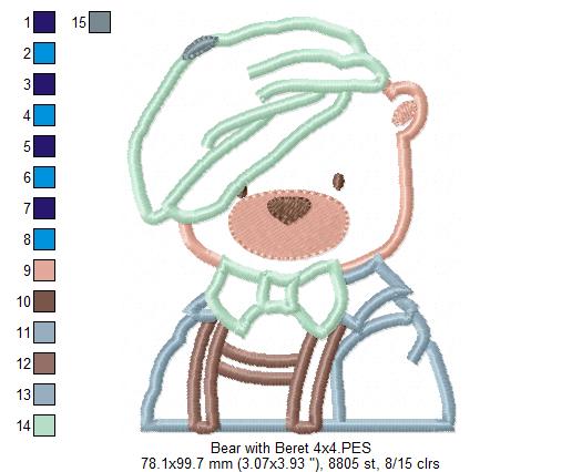 Teddy Bear with Beret - Applique - Machine Embroidery Design