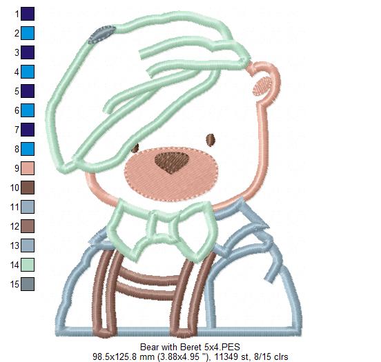 Teddy Bear with Beret - Applique - Machine Embroidery Design