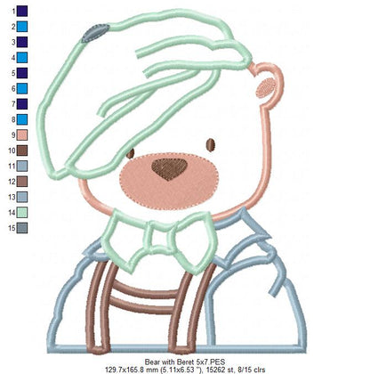 Teddy Bear with Beret - Applique - Machine Embroidery Design
