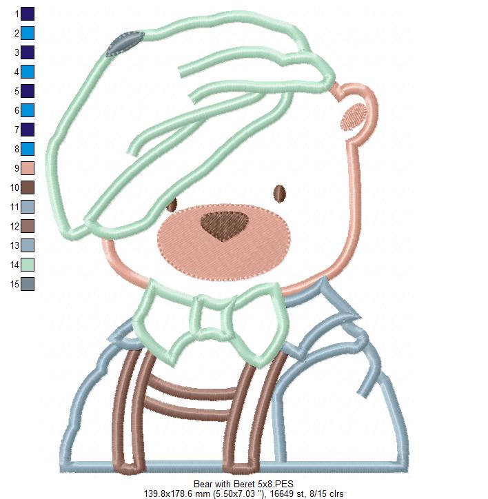 Teddy Bear with Beret - Applique - Machine Embroidery Design