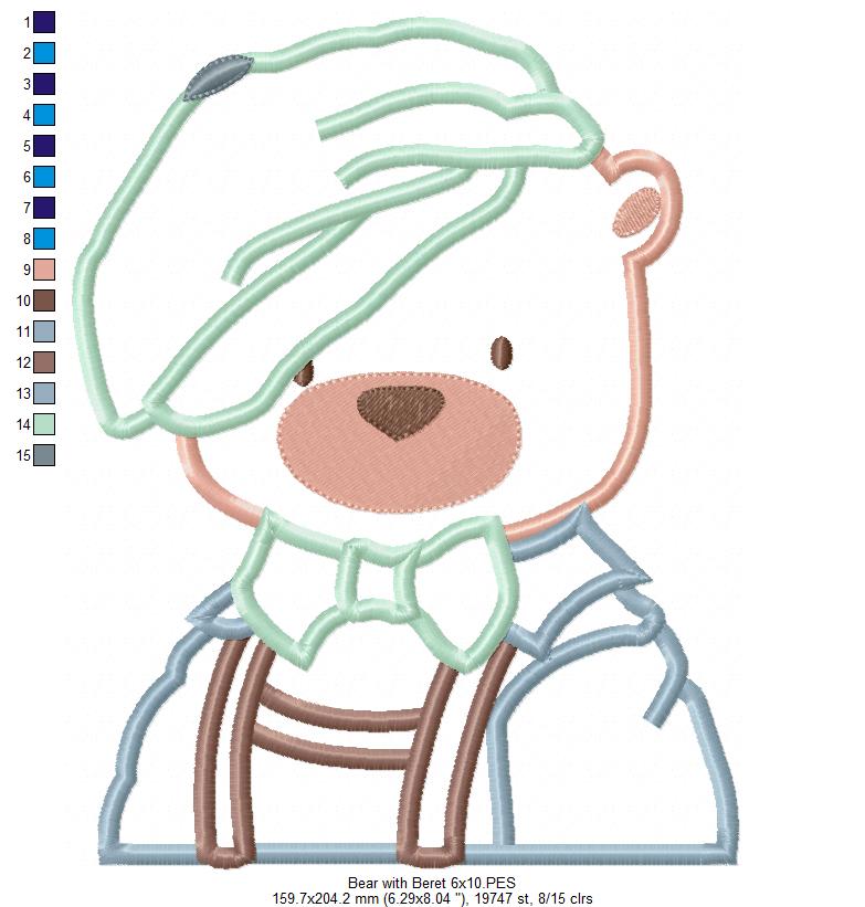 Teddy Bear with Beret - Applique - Machine Embroidery Design
