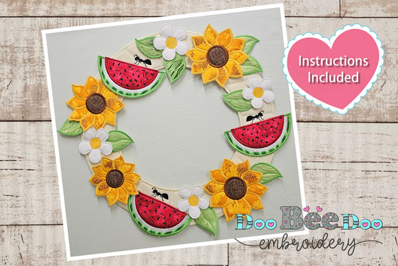 Watermelon Summer Wreath Ornament - ITH Project - Machine Embroidery Design