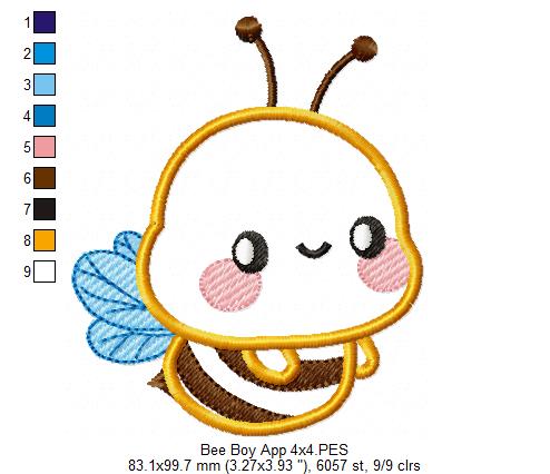 Cute Bumble Bee Boy - Applique - Machine Embroidery Design