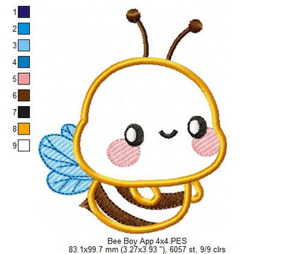 Cute Bumble Bee Boy - Applique - Machine Embroidery Design