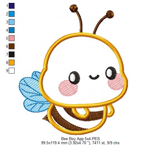 Cute Bumble Bee Boy - Applique - Machine Embroidery Design