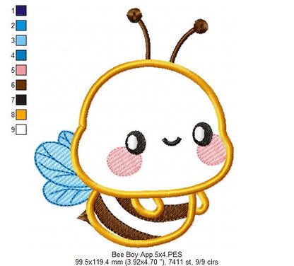 Cute Bumble Bee Boy - Applique - Machine Embroidery Design