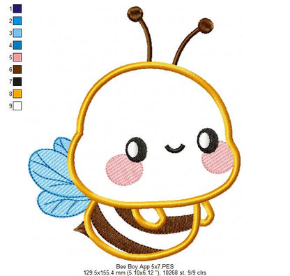 Cute Bumble Bee Boy - Applique - Machine Embroidery Design