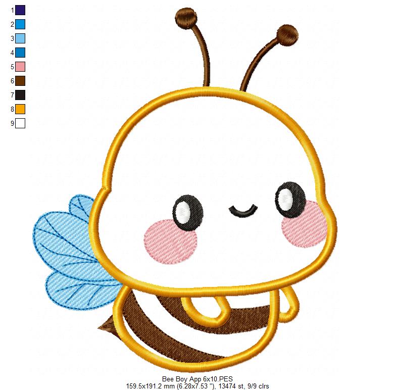 Cute Bumble Bee Boy - Applique - Machine Embroidery Design