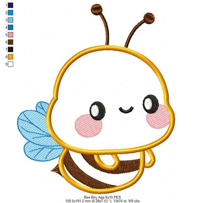 Cute Bumble Bee Boy - Applique - Machine Embroidery Design