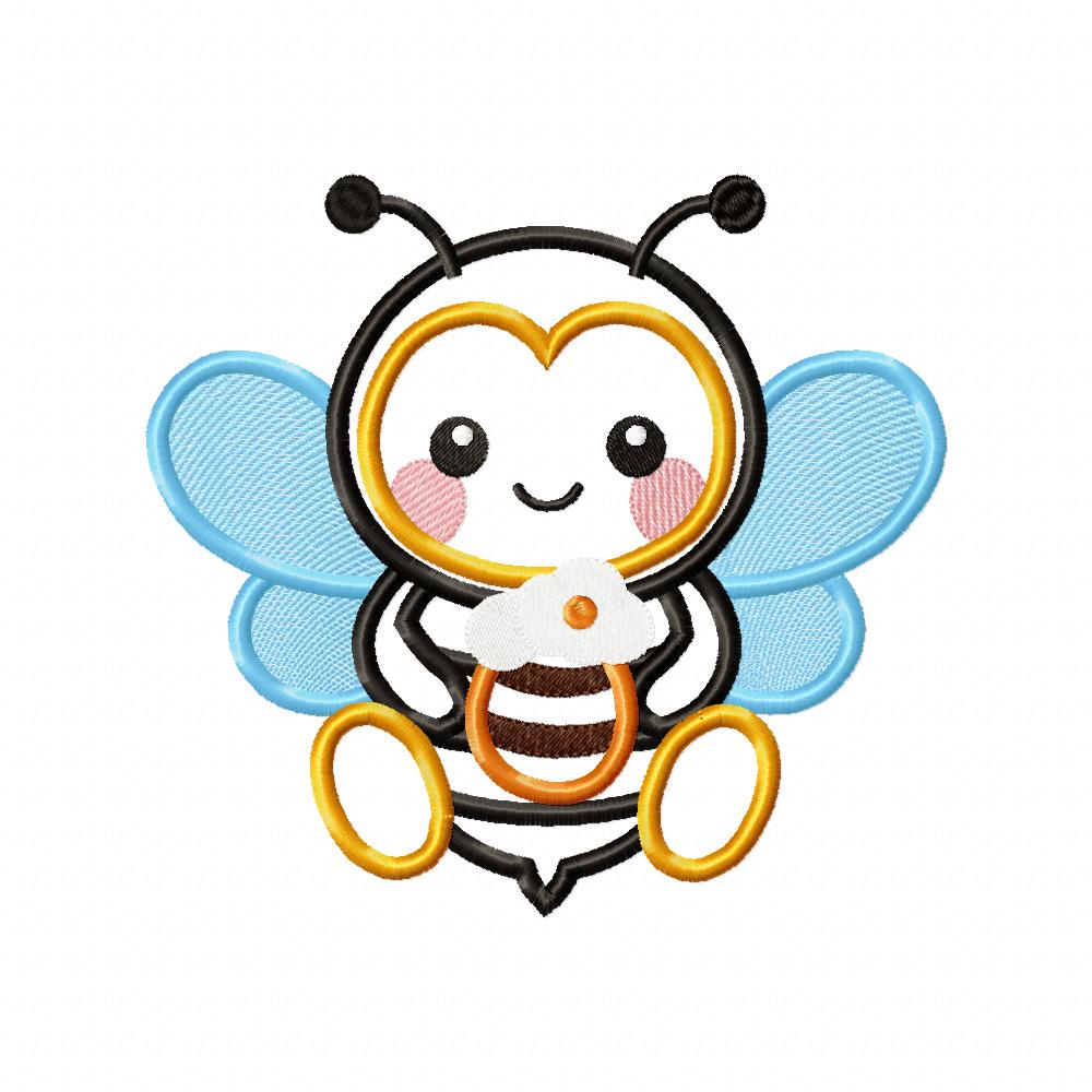Bumble Bee with Pot of Honey - Applique - Machine Embroidery Design