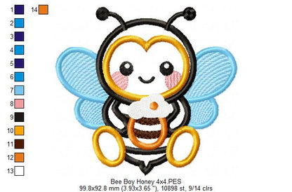 Bumble Bee with Pot of Honey - Applique - Machine Embroidery Design