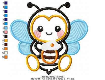 Bumble Bee with Pot of Honey - Applique - Machine Embroidery Design