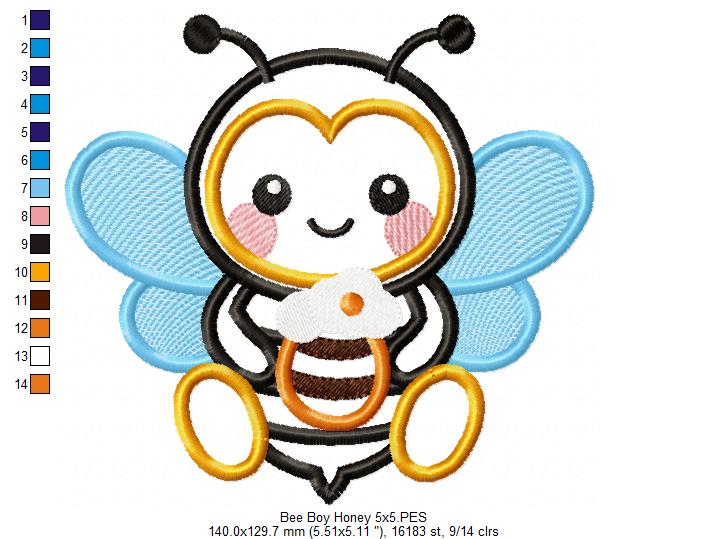 Bumble Bee with Pot of Honey - Applique - Machine Embroidery Design