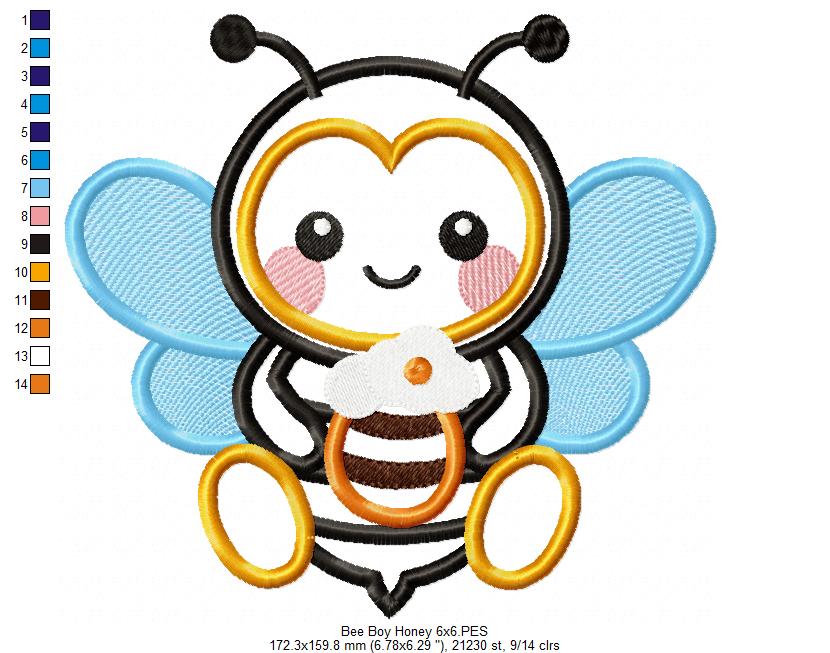 Bumble Bee with Pot of Honey - Applique - Machine Embroidery Design