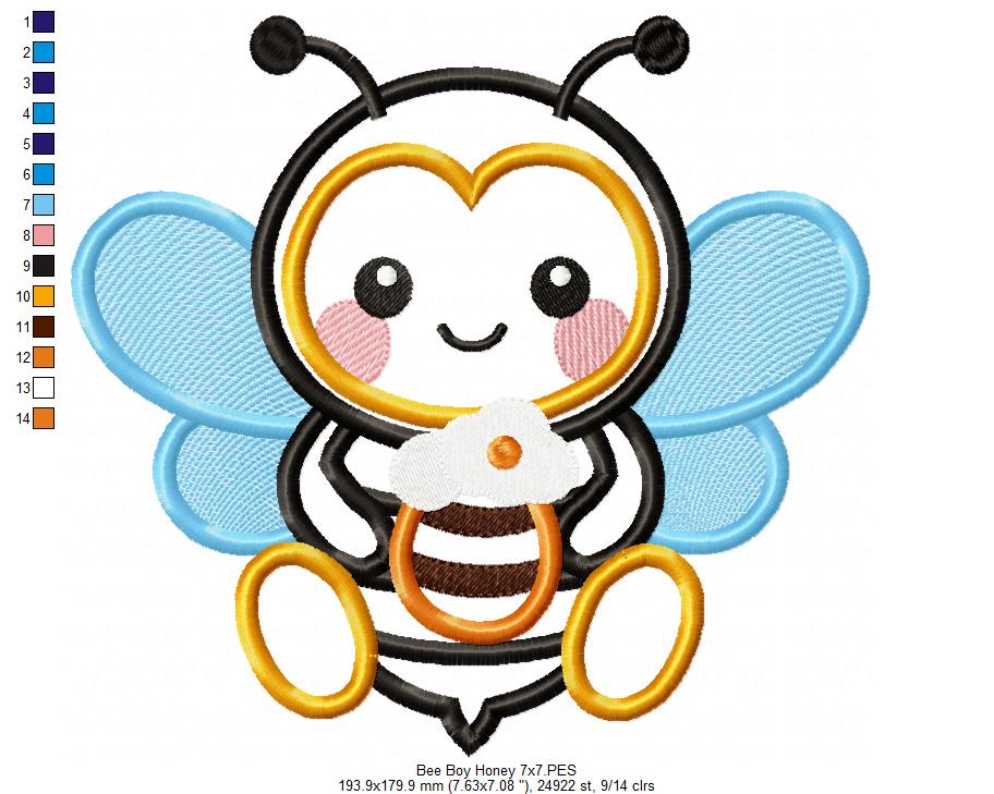 Bumble Bee with Pot of Honey - Applique - Machine Embroidery Design