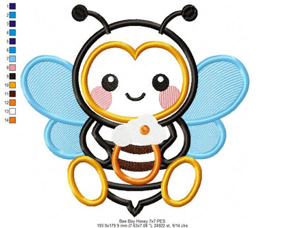 Bumble Bee with Pot of Honey - Applique - Machine Embroidery Design