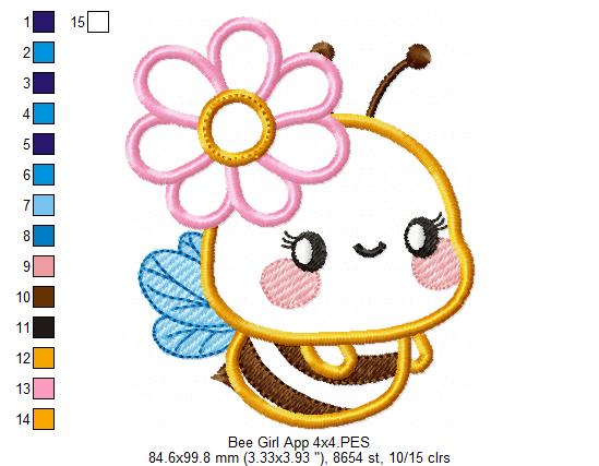 Cute Bumble Bee Girl - Applique - Machine Embroidery Design