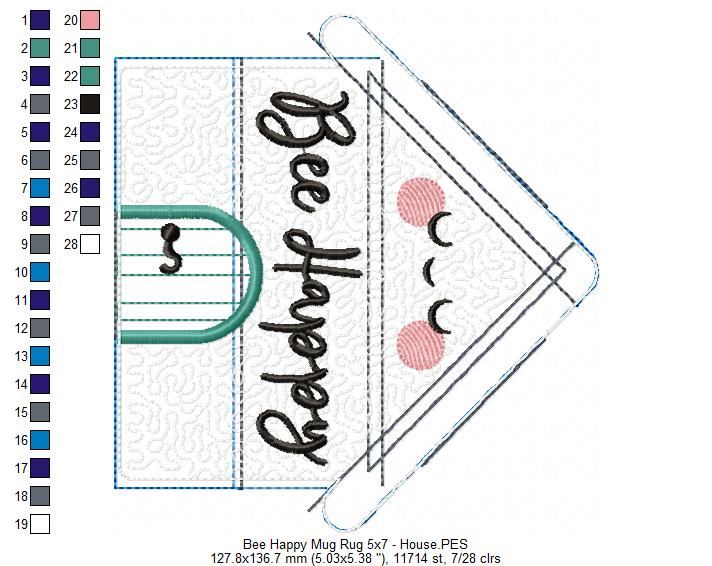 Bee Happy Mug Rug - ITH Project - Machine Embroidery Design