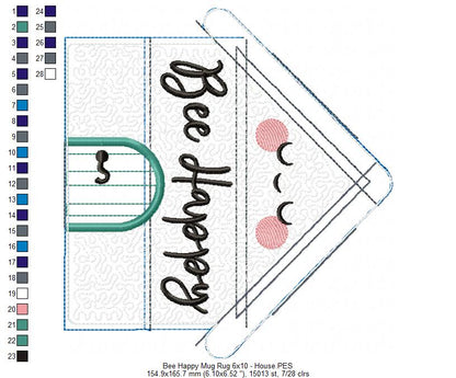 Bee Happy Mug Rug - ITH Project - Machine Embroidery Design