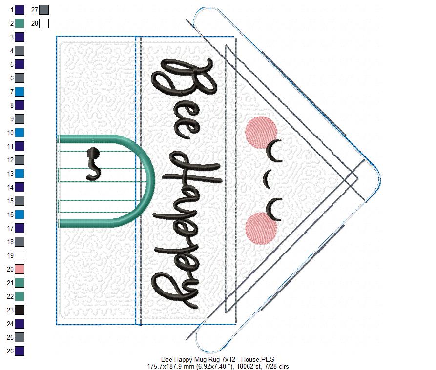 Bee Happy Mug Rug - ITH Project - Machine Embroidery Design