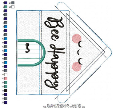 Bee Happy Mug Rug - ITH Project - Machine Embroidery Design