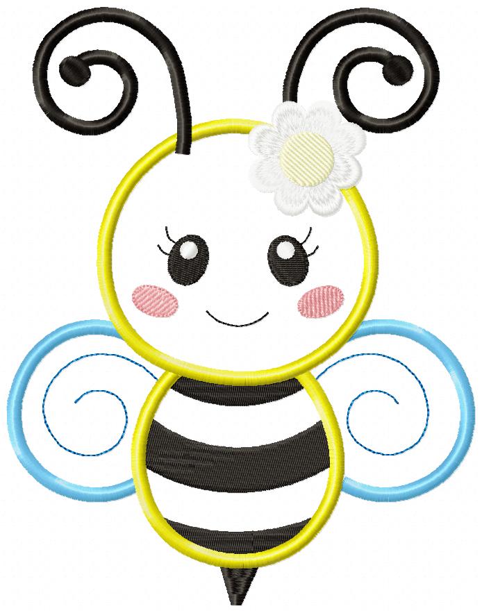 Cute Little Bee - Applique - Machine Embroidery Design
