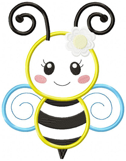 Cute Little Bee - Applique - Machine Embroidery Design