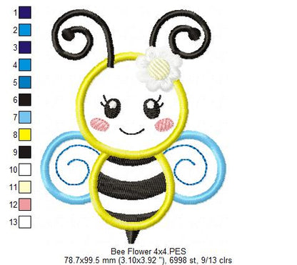 Cute Little Bee - Applique - Machine Embroidery Design