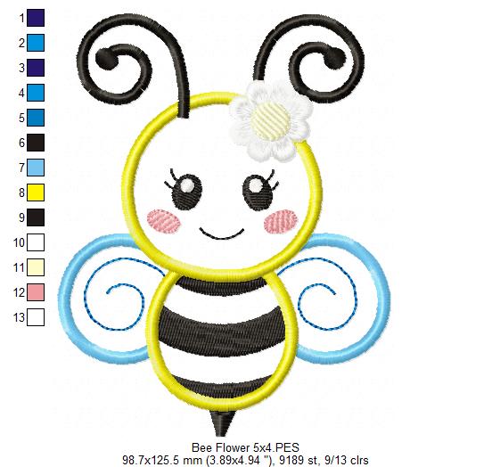Cute Little Bee - Applique - Machine Embroidery Design