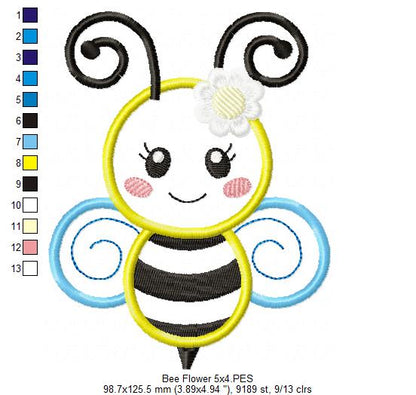 Cute Little Bee - Applique - Machine Embroidery Design