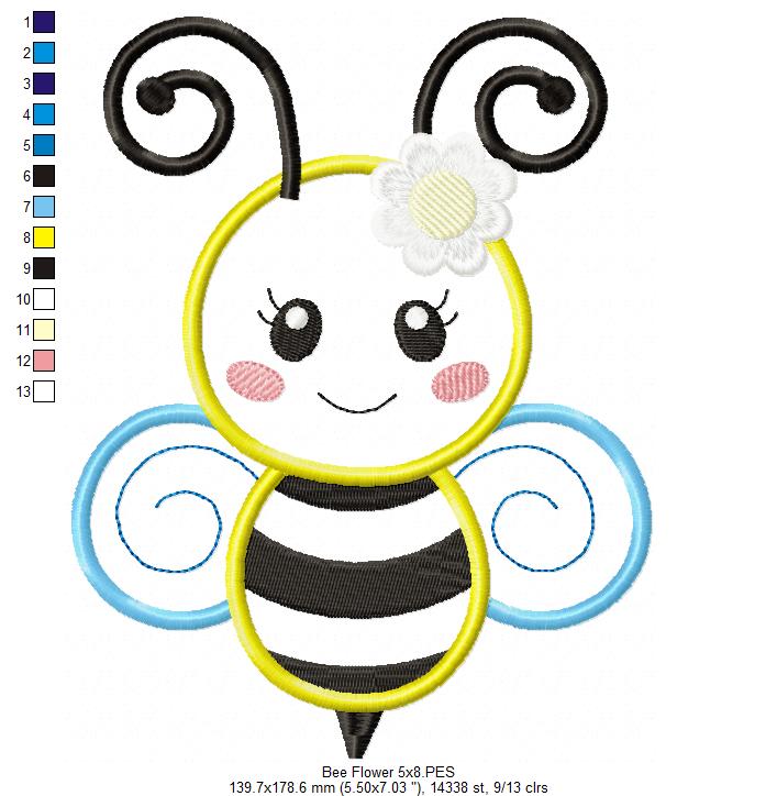 Cute Little Bee - Applique - Machine Embroidery Design