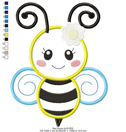 Cute Little Bee - Applique - Machine Embroidery Design