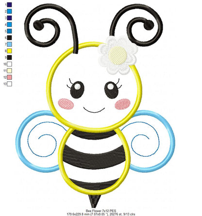 Cute Little Bee - Applique - Machine Embroidery Design