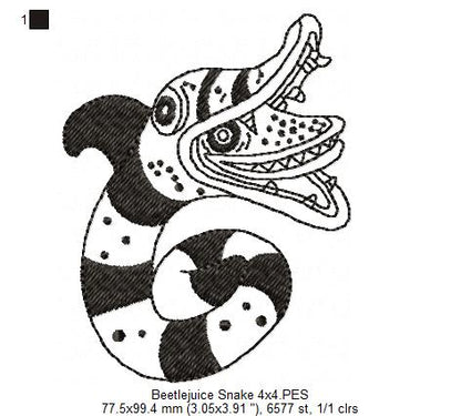 Snake Beetlejuice - Redwork Machine Embroidery Design