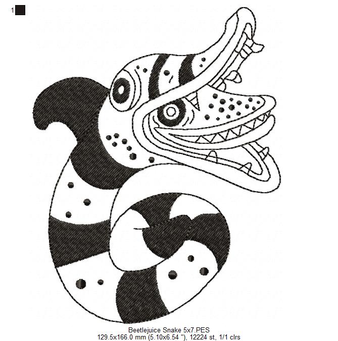 Snake Beetlejuice - Redwork Machine Embroidery Design