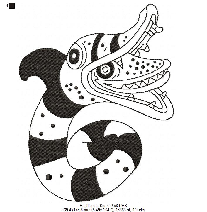 Snake Beetlejuice - Redwork Machine Embroidery Design