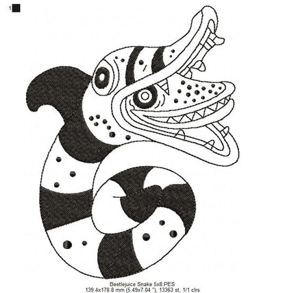 Snake Beetlejuice - Redwork Machine Embroidery Design