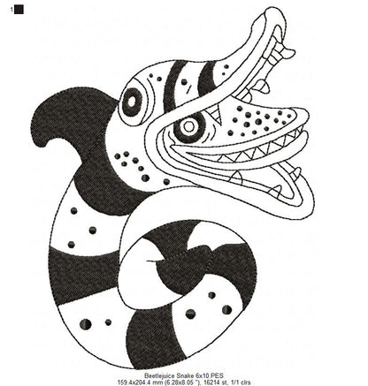 Snake Beetlejuice - Redwork Machine Embroidery Design
