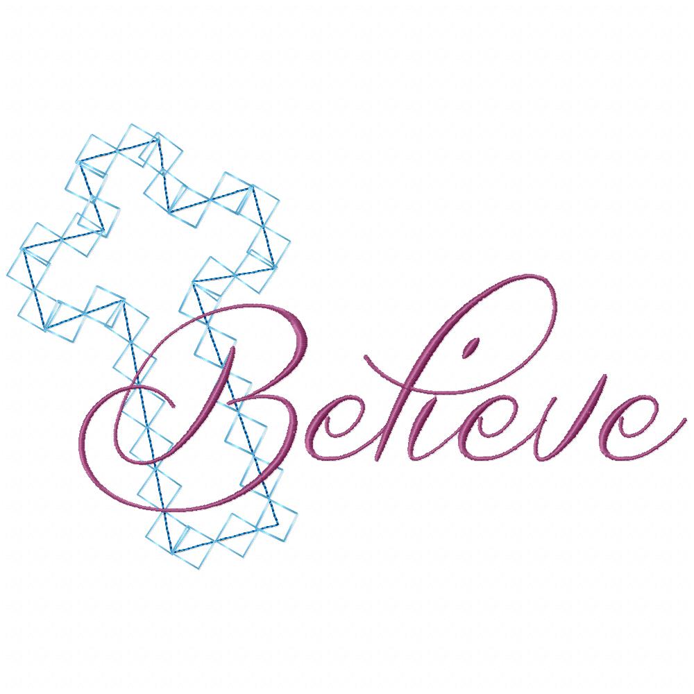 Cross Believe - Applique - Machine Embroidery Design