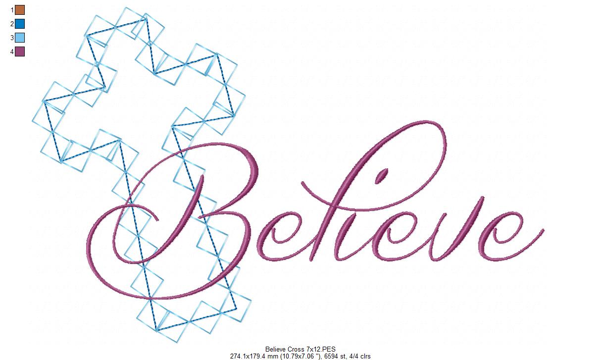 Cross Believe - Applique - Machine Embroidery Design