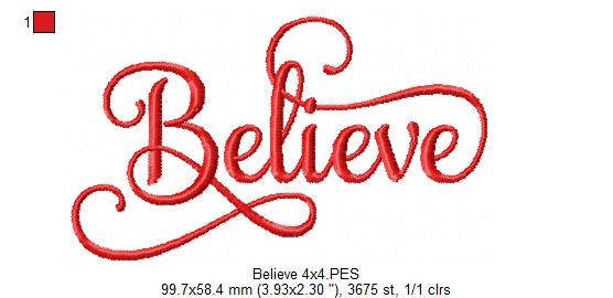 Believe - Fill Stitch - Machine Embroidery Design