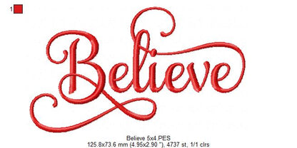 Believe - Fill Stitch - Machine Embroidery Design